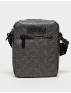 Valentino Bags Bandolera gris y negra con estampado integral del logo Tyrone de Valentino-Negro