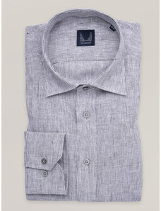 Willsoor Camisa clásica de lino para hombre con estampado de rayas gris 16870