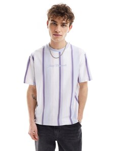 Camiseta morada y blanca extragrande a rayas verticales unisex de GUESS Originals-Morado