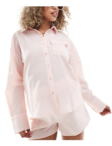 Camisa rosa a rayas blancas extragrande Raye de The Frolic Maternity-Blanco
