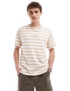 Camiseta beis y blanca a rayas unisex de GUESS Originals-Beis neutro