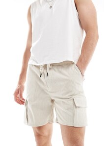 Pantalones cortos cargo color crema sin cierres de pana de ONLY & SONS-Blanco