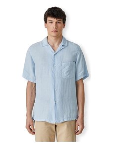 Portuguese Flannel Camisa manga larga Linen Camp Collar Shirt - Sky