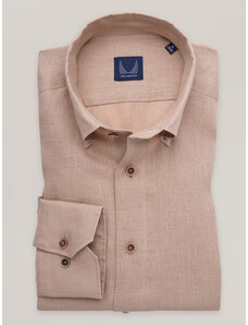 Willsoor Camisa slim fit color arena de lino de hombre16947