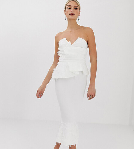 ASOS Tall Vestido midi con sobrefalda y detalle de efecto plumas de ASOS DESIGN Tall PREMIUM-Blanco ASOS Tall Vestido midi con sobrefalda y detalle de efecto plumas de ASOS DESIGN Tall PREMIUM-Blanco