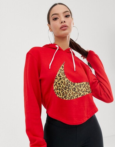 Sudadera corta y extragrande con capucha en rojo con logo y estampado de leopardo de - GLAMI.es