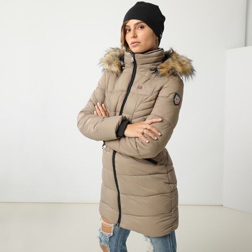 Geographical Norway Areca Hood Long con capucha desmontable de S a XXL Abrigo acolchado largo para mujer disponible en 2 colores