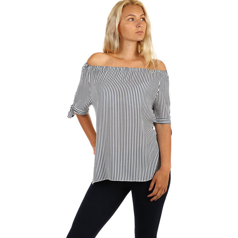 Glara Striped ladies blouse with bare shoulders
