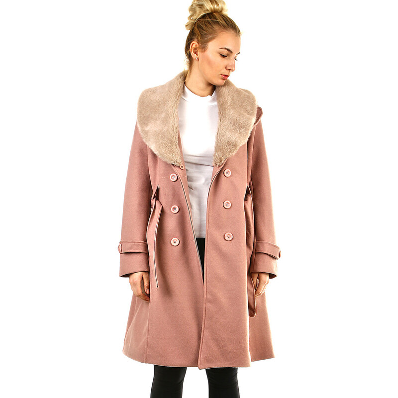 Glara Fleece coat with fur collar