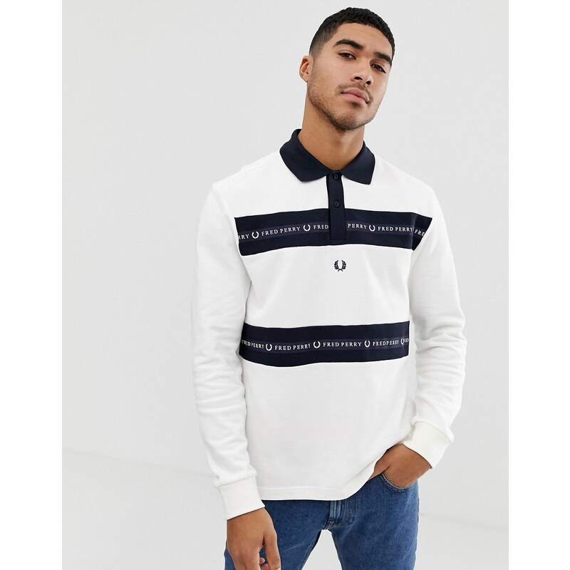 Sudadera estilo rugby blanca con logo y tira de Fred Perry GLAMI.es