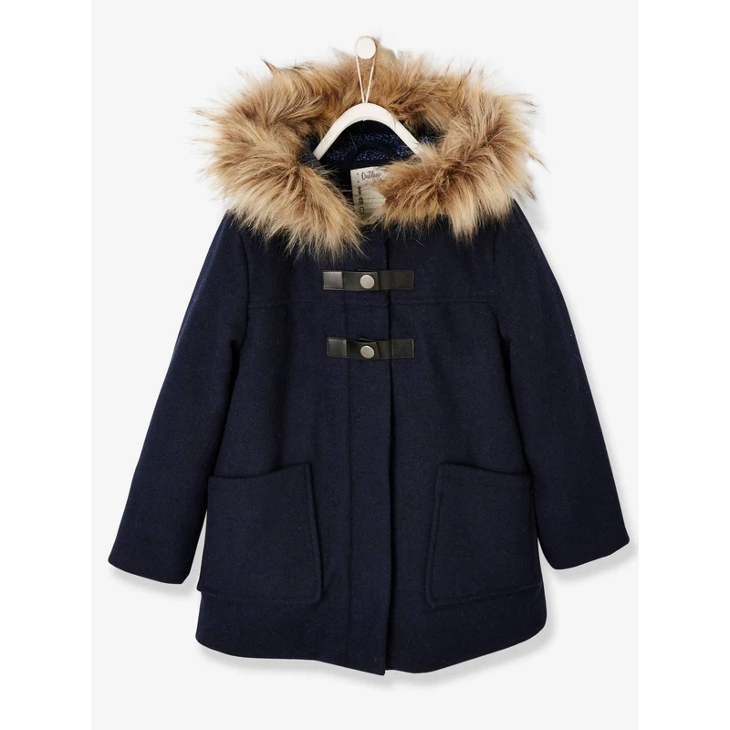 VERTBAUDET Abrigo estilo austríaca con capucha para niña azul oscuro liso - GLAMI.es