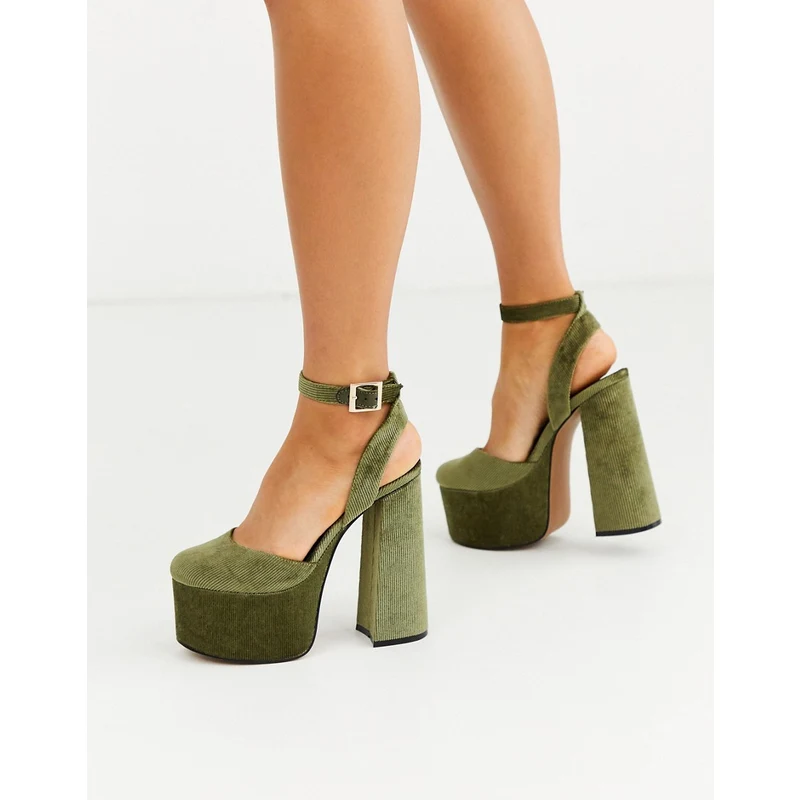 Zapatos de tacón alto con plataforma gruesa de caqui Punch de ASOS DESIGN-Verde -