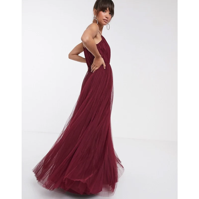 Bandido falda vestíbulo Vestido largo color guinda de tirantes plisado con falda de tul de ASOS  DESIGN-Rojo - GLAMI.es