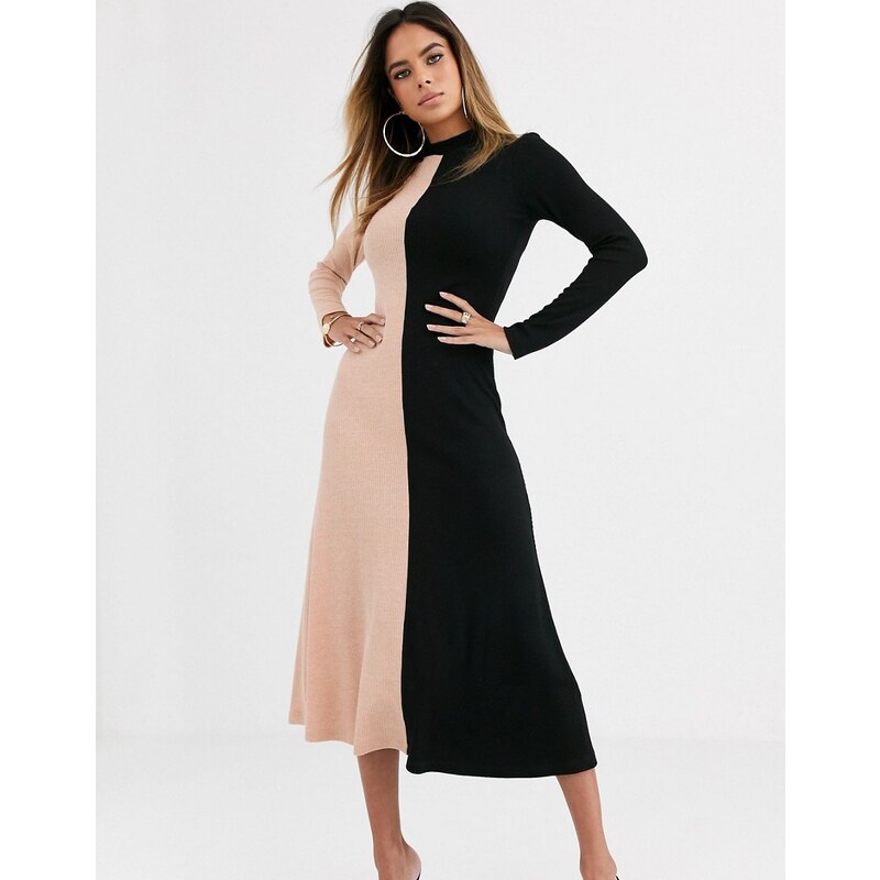 Vestido midi negro online manga larga