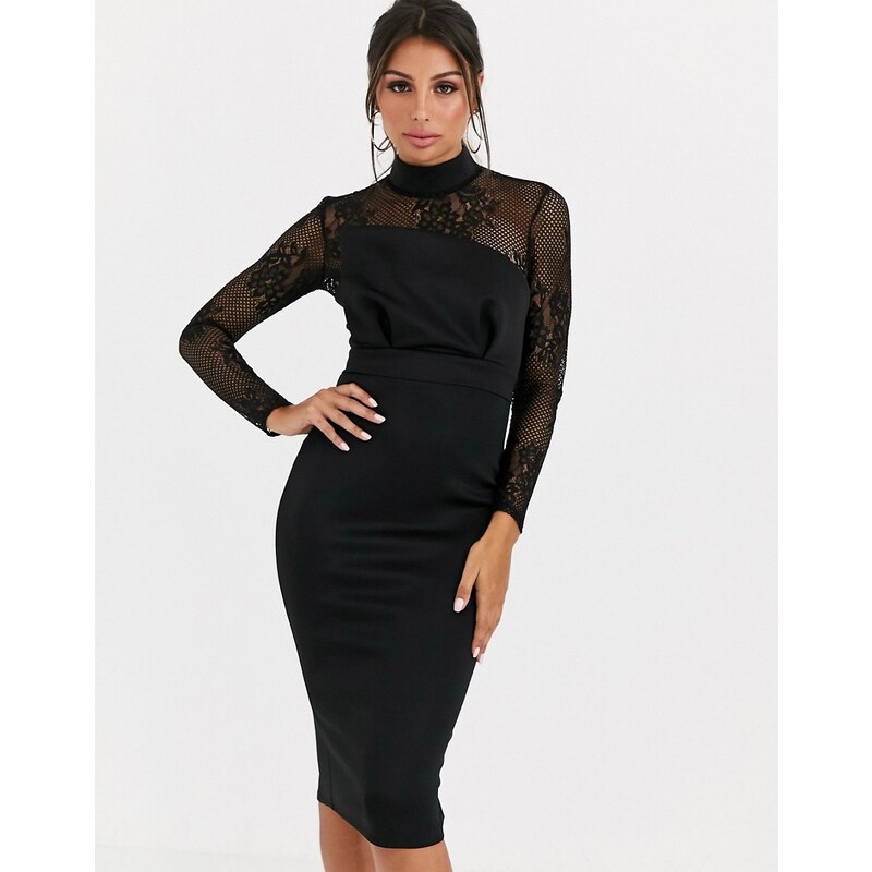 Vestido negro de encaje manga larga hot sale