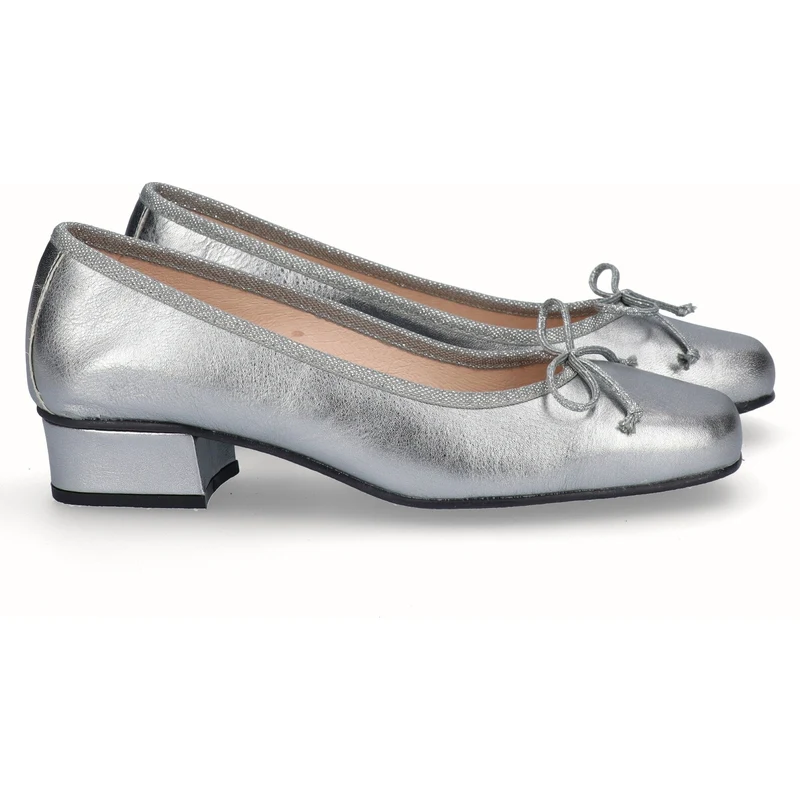 Zapato bailarina tacón piel plata vieja