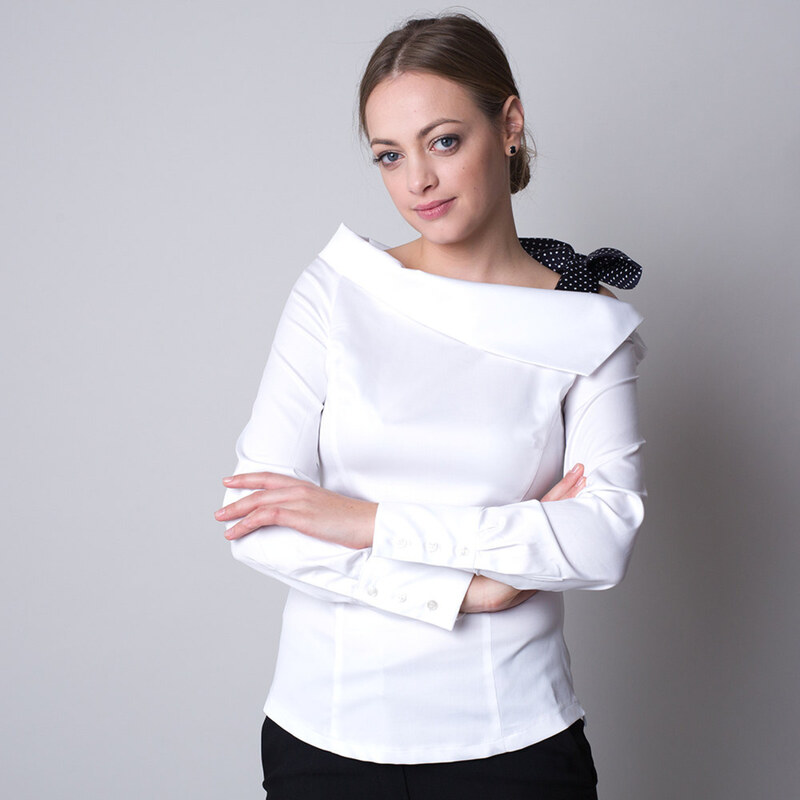 Willsoor Camisa de mujer en color blanco con lazo de lunares 11322