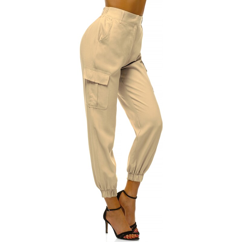 Pantalones jogger para mujer beige claro OZONEE O/HM005 