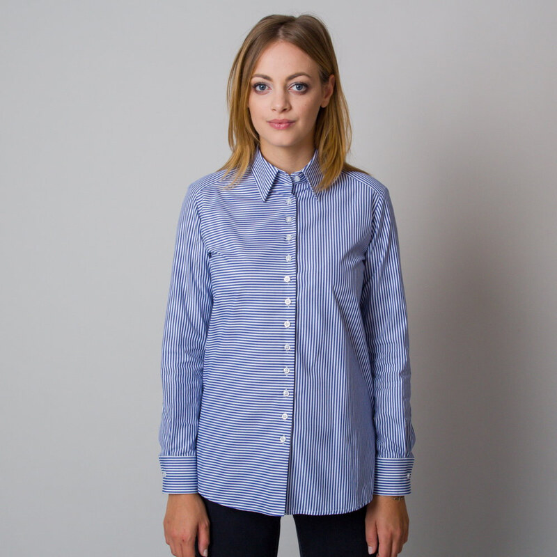 Willsoor Camisa para mujeres con patrón de rayas azules 12077