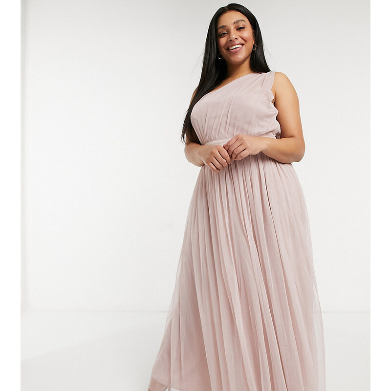 Anaya Plus Vestido largo rosa asimétrico de tul para dama de honor Anaya With Love Plus