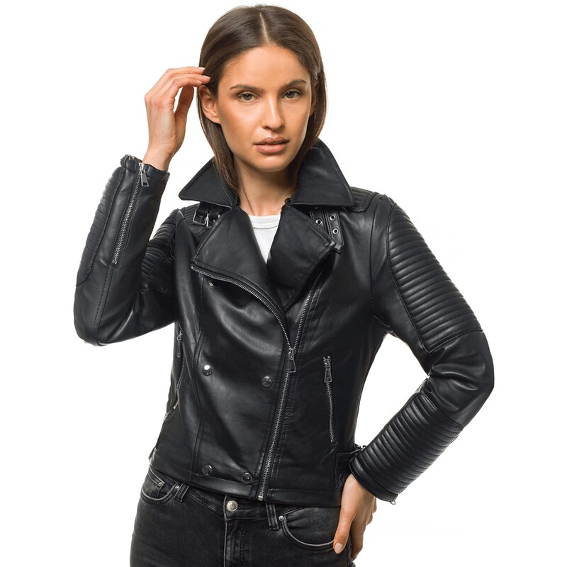 Chaqueta de cuero para mujer negra OZONEE JS/11Z8039