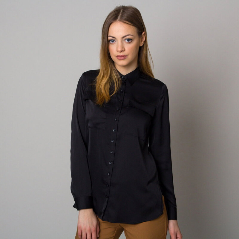 Willsoor Camisa de mujer en color negro con patrón suave 12529