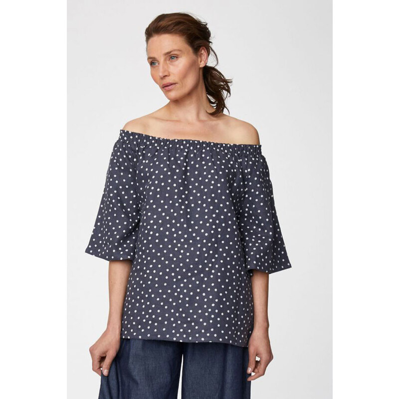 Glara Women's hemp blouse with polka dots