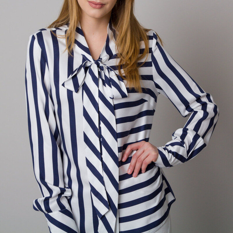 Willsoor Camisa de mujer con lazo largo y patrón de rayas 12668