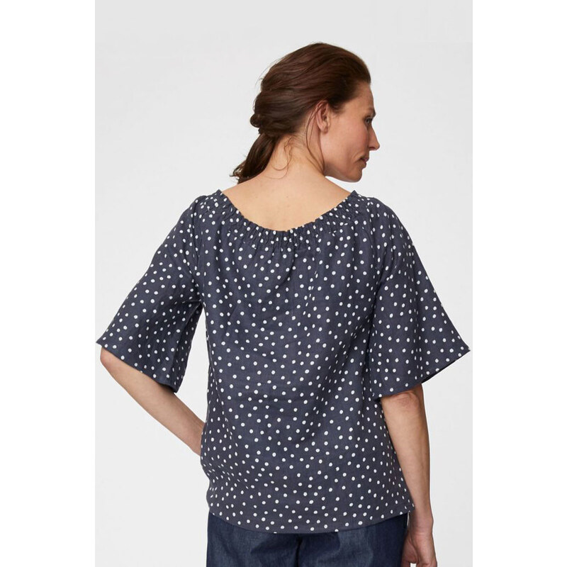 Glara Women's hemp blouse with polka dots