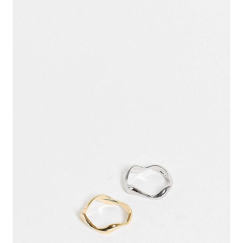 Pack de 2 anillos con diseño fundido de combinación de metales de DesignB London Curve-Multicolor