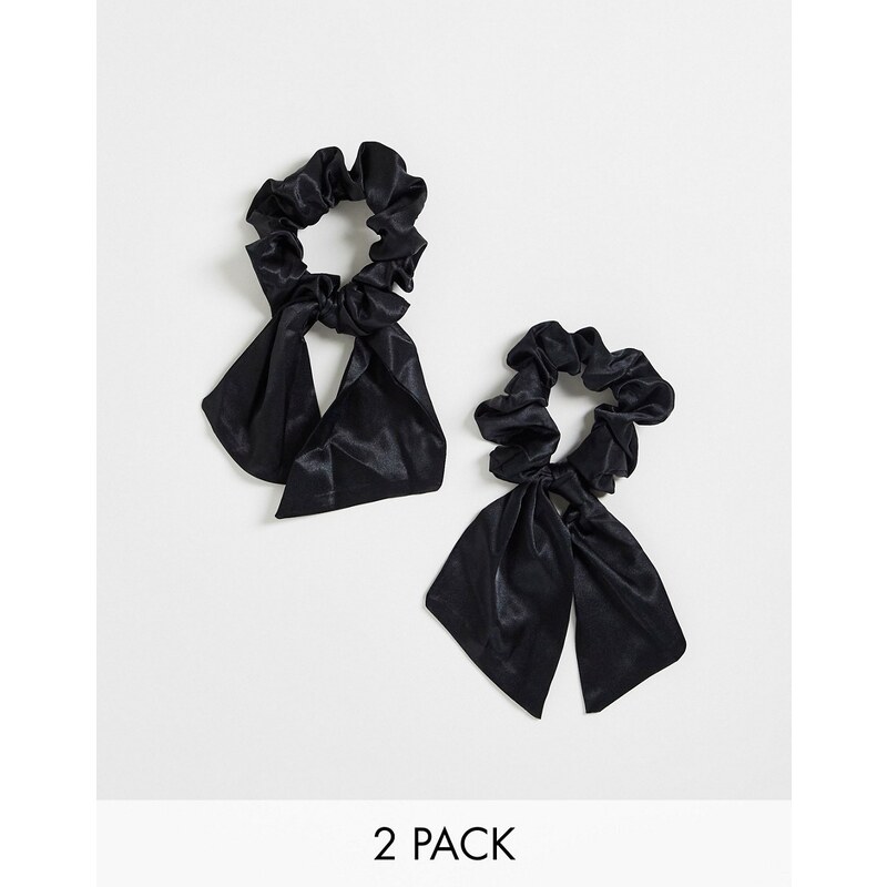 Pack de dos coleteros negros con cinta corta de satén de Easilocks-Sin color