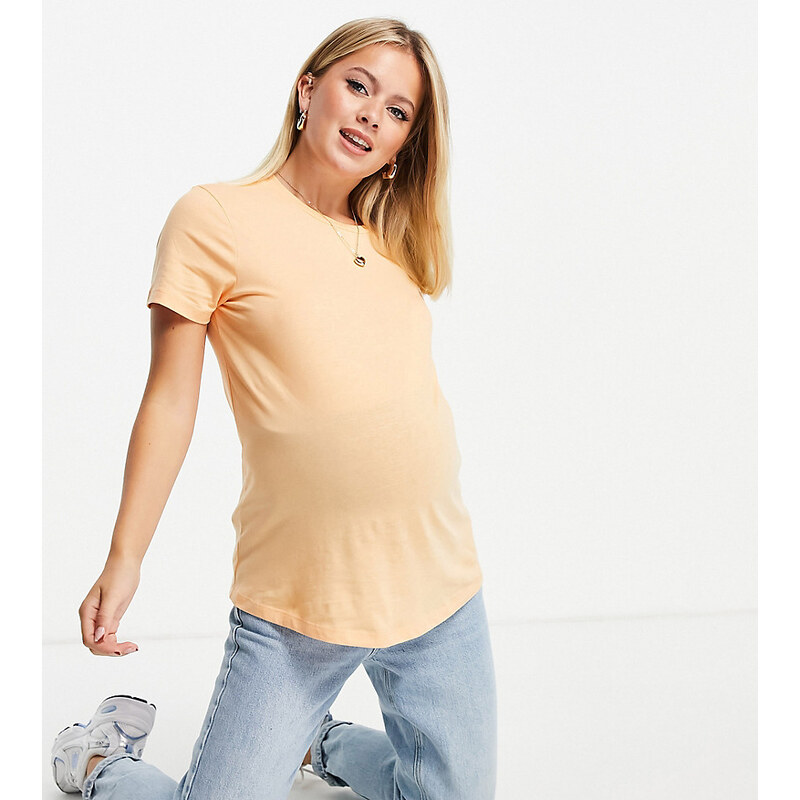 ASOS Maternity Camiseta color melocotón con cuello redondo de algodón orgánico Ultimate de ASOS DESIGN-Naranja