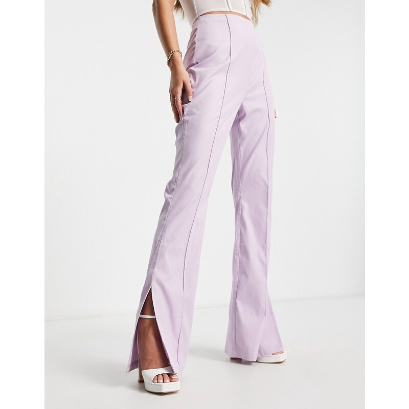 Missyempire Pantalones lilas de pernera ancha con aberturas frontales de Missy Empire (parte de un conjunto)-Morado