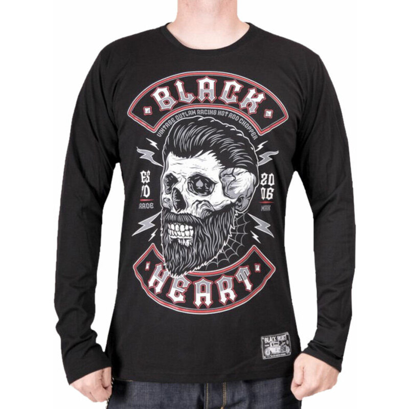 Camiseta de manga larga para hombre BLACK HEART - BEARD SKULL - NEGRO - 9757
