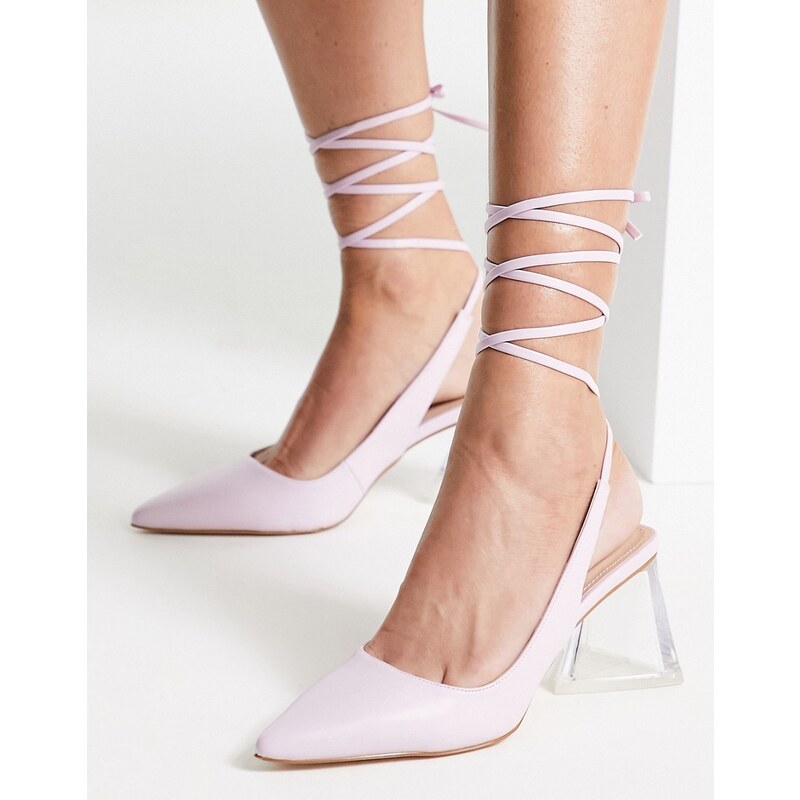 Zapatos lilas de tacón transparente con diseño anudado a la pierna Brasen de BEBO-Morado
