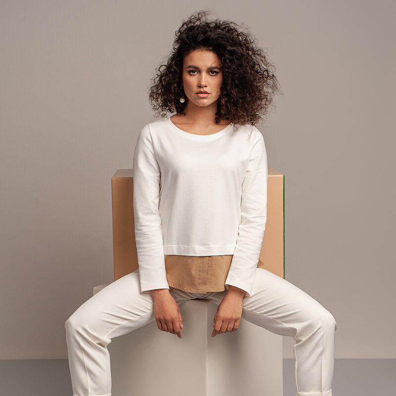 Willsoor Blusa blanca de mujer con inserción de camisa 14150