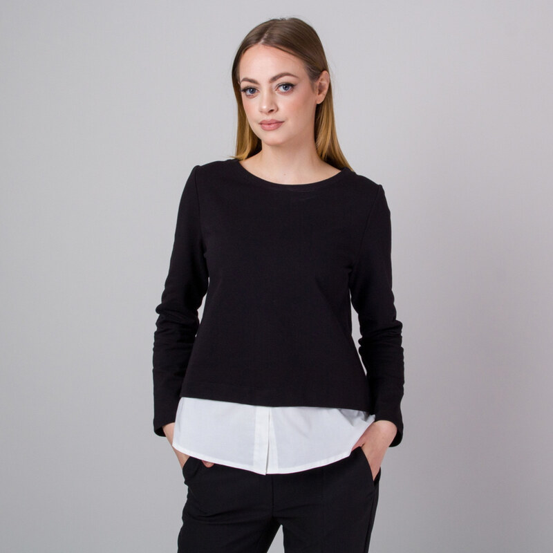 Willsoor Blusa negra de mujer con inserción de camisa 14151