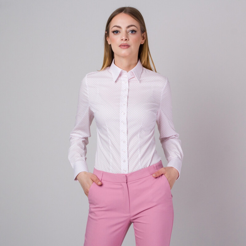 Willsoor Camisa blanca para mujeres con pequeños corazones rosas 13810