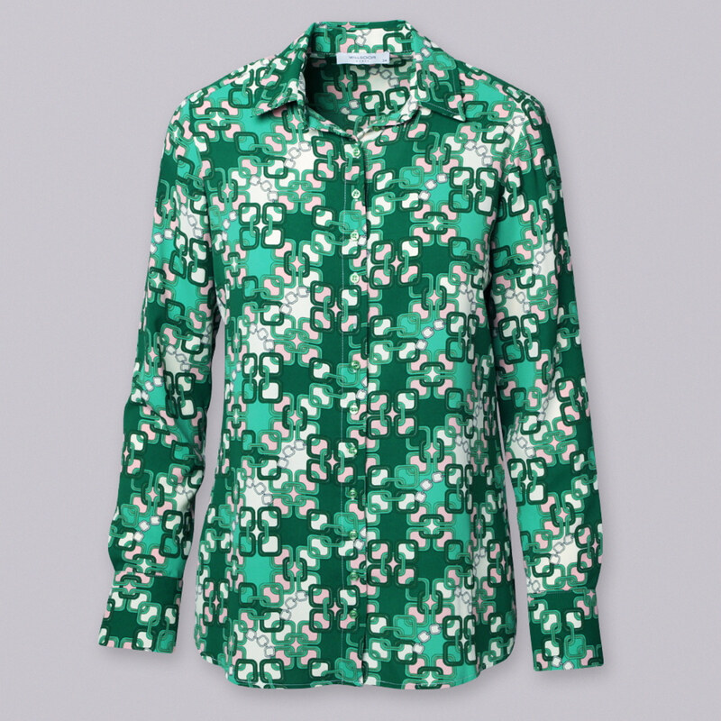Willsoor Camisa color verde con estampado geométrico para mujer 14122