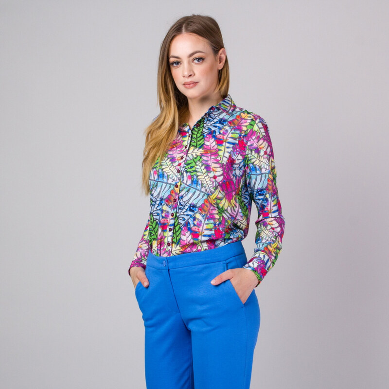 Willsoor Camisa para mujer con colorido patrón de hojas 14203