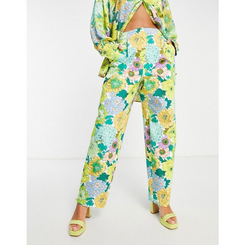 Pantalones de corte tapered con estampado floral retro de algodón de ASOS EDITION-Multicolor