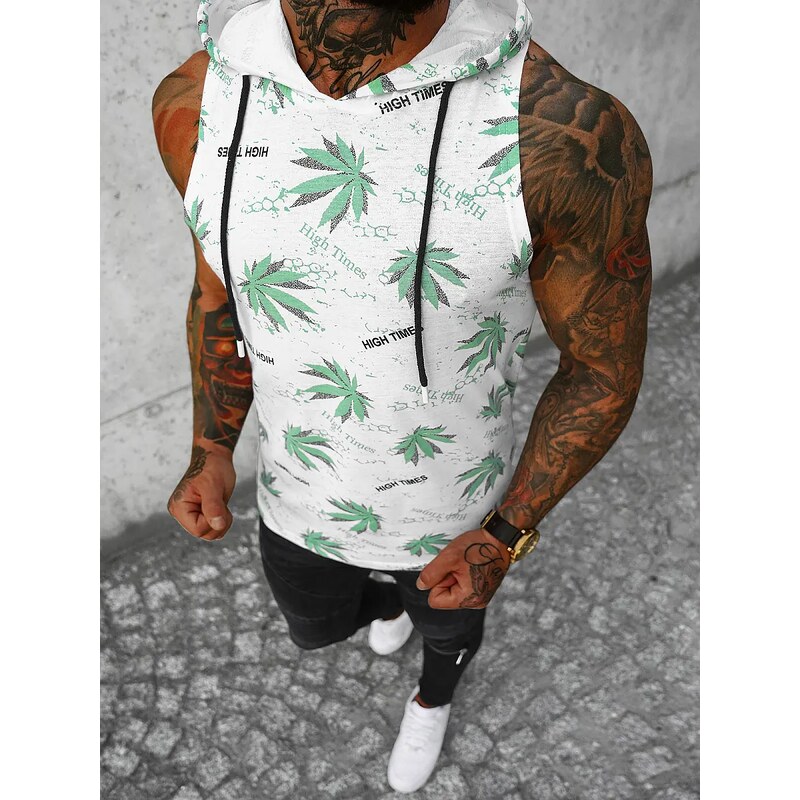 Camiseta sin mangas de hombre blanco-verde OZONEE O/BL306