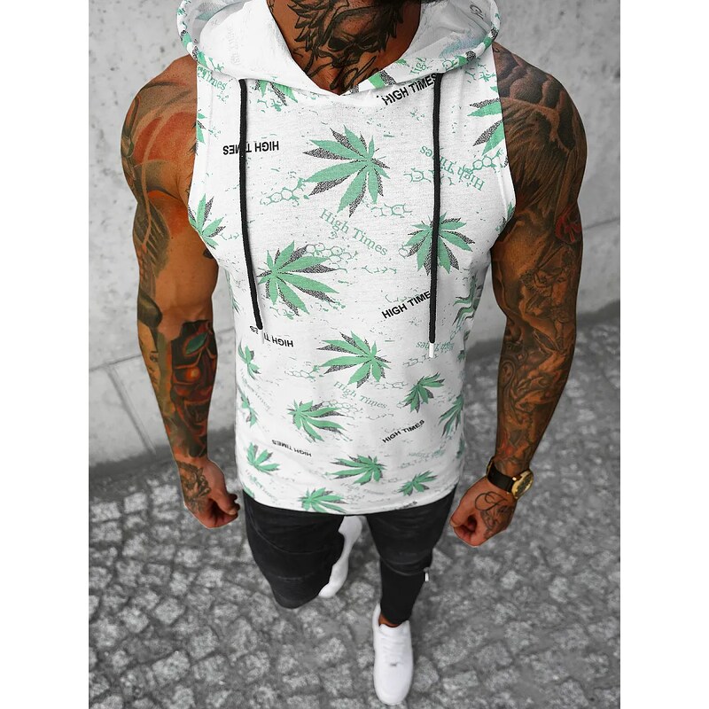 Camiseta sin mangas de hombre blanco-verde OZONEE O/BL306