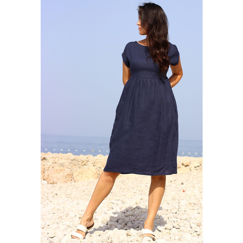 Linen dress Lotika midi length Premium collection