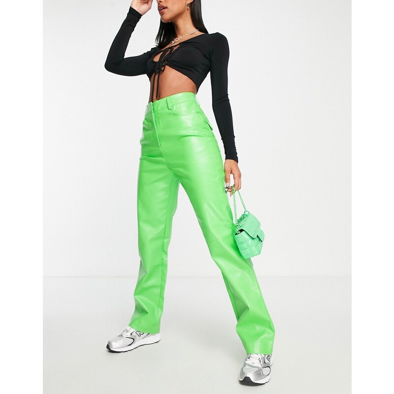 Pantalones verde neón de pernera recta de cuero sintético de Annorlunda