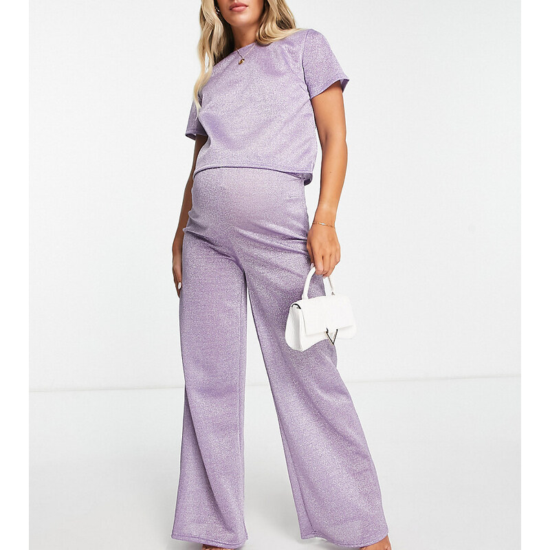 Pantalones lila brillante efecto purpurina de pernera ancha de Jaded Rose Maternity (parte de un conjunto)-Morado