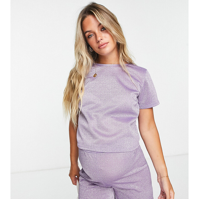 Camiseta lila brillante efecto purpurina de Jaded Rose Maternity (parte de un conjunto)-Morado