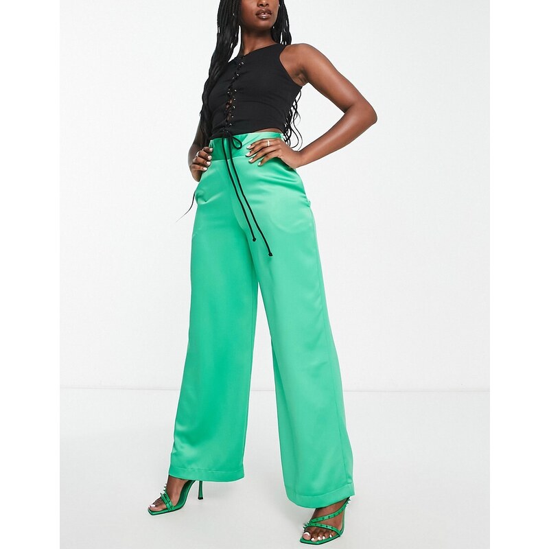 Pantalones verde vibrante de pernera ancha de Style Cheat (parte de un conjunto)