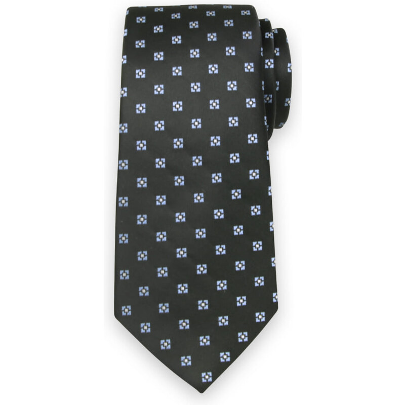 Willsoor Corbata de seda negra de hombre con estampado de cuadros azules 13479