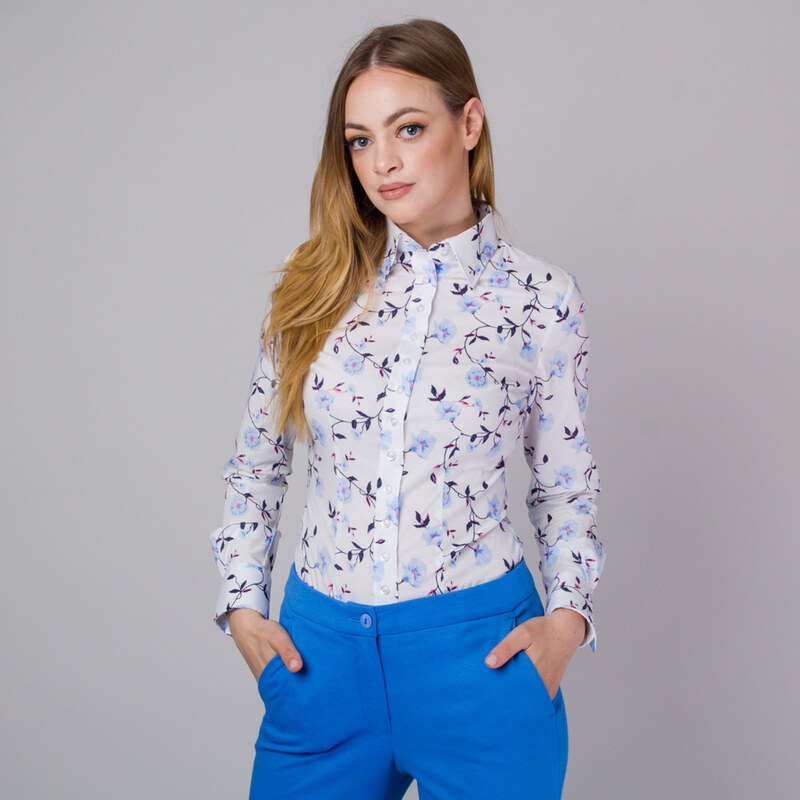 Willsoor Camisa de mujer en color blanco con estampado de flores